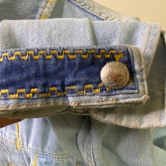 Faded Glory Denim‎ Jacket USA Eagle Train Patchwork Light Wash Retro Style L - Picture 6 of 9